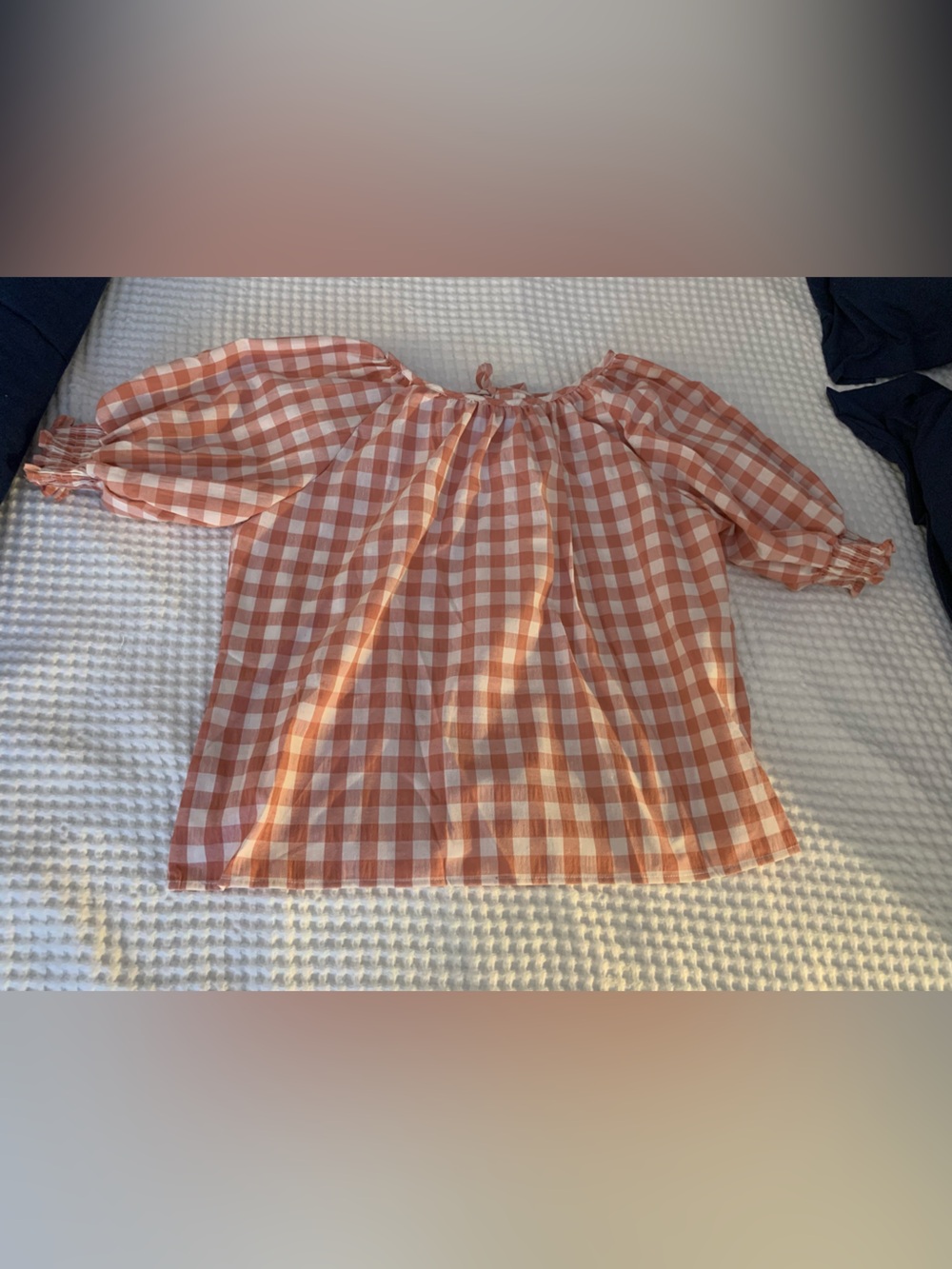 Gingham Off-Shoulder Peasant Blouse - Coral/White Size 2XL